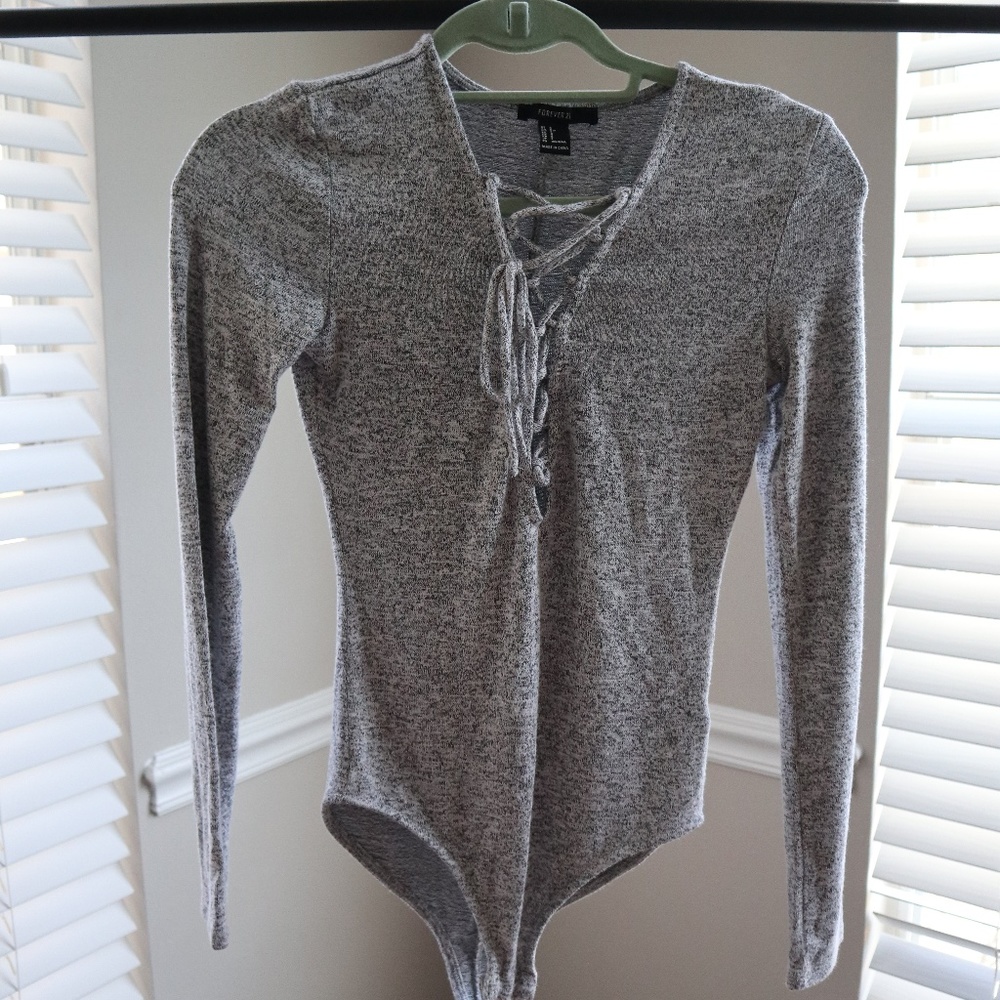 Grey Lace Up Bodysuit